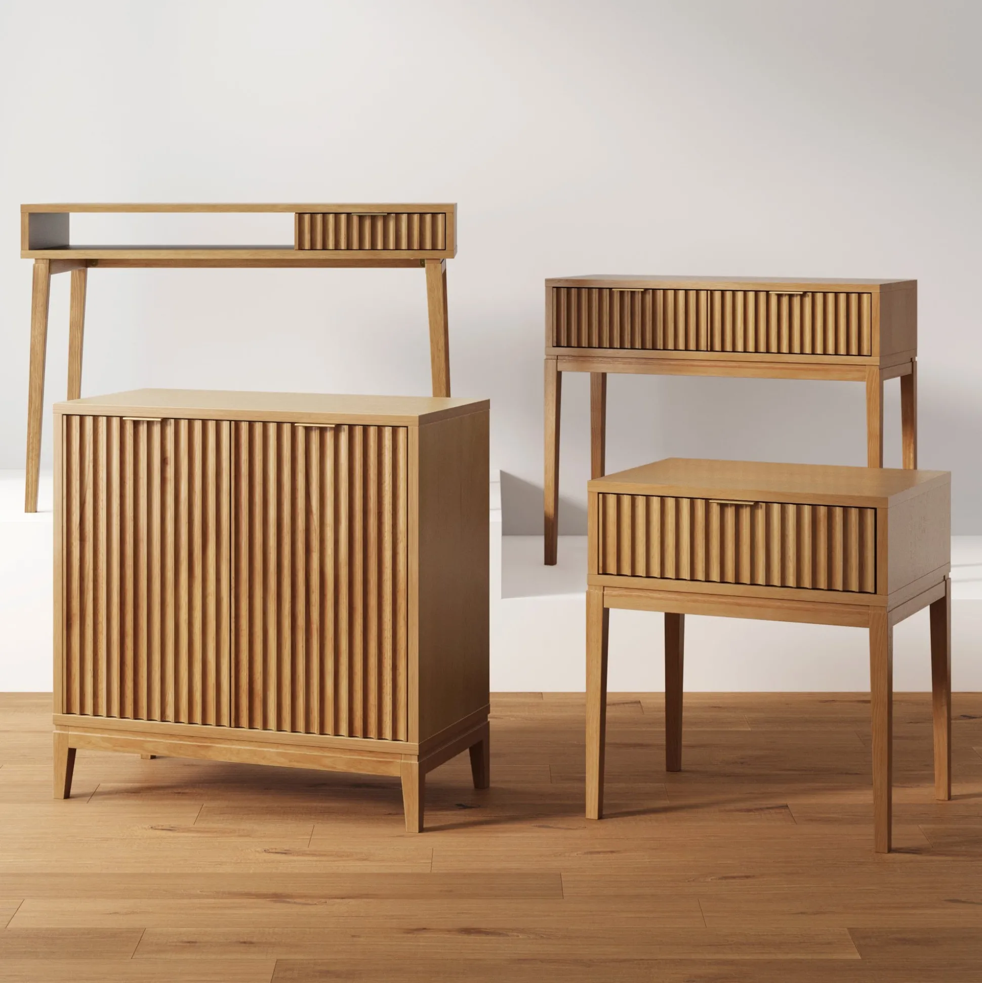 Mid-Century Modern Fluted Desk with Drawer
