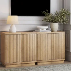 Mid-Century Modern Fluted TV Console Light Brown (for TVs up to 65