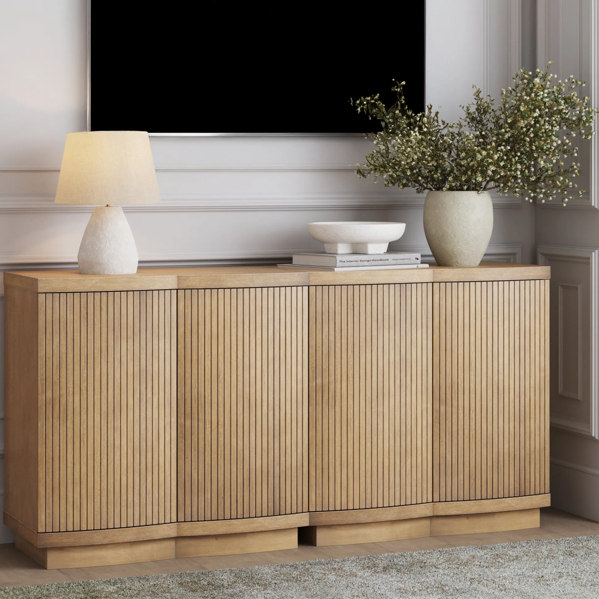 Mid-Century Modern Fluted TV Console Light Brown (for TVs up to 65")