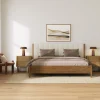 Mid Century Modern King Bed Frame and 2-Drawer Nightstand Set Light Brown