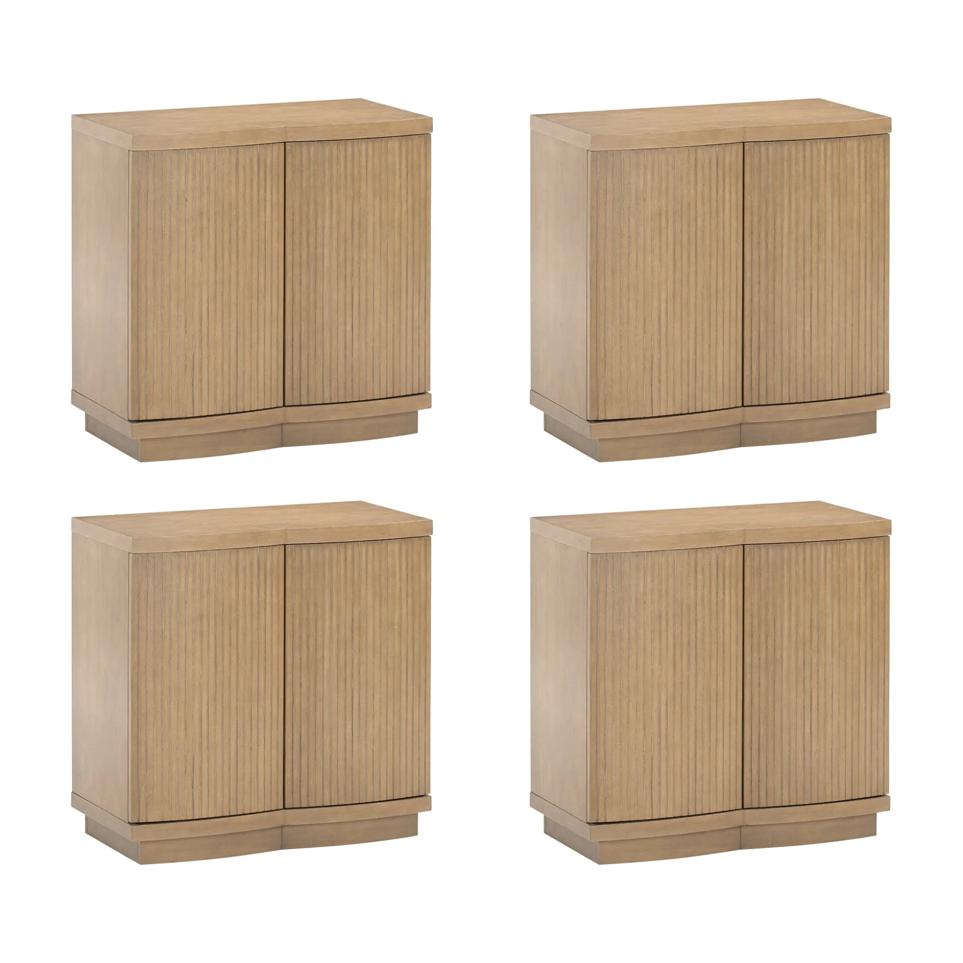 Mid-Century Modern Large Fluted Credenza Light Brown (Set of 4)