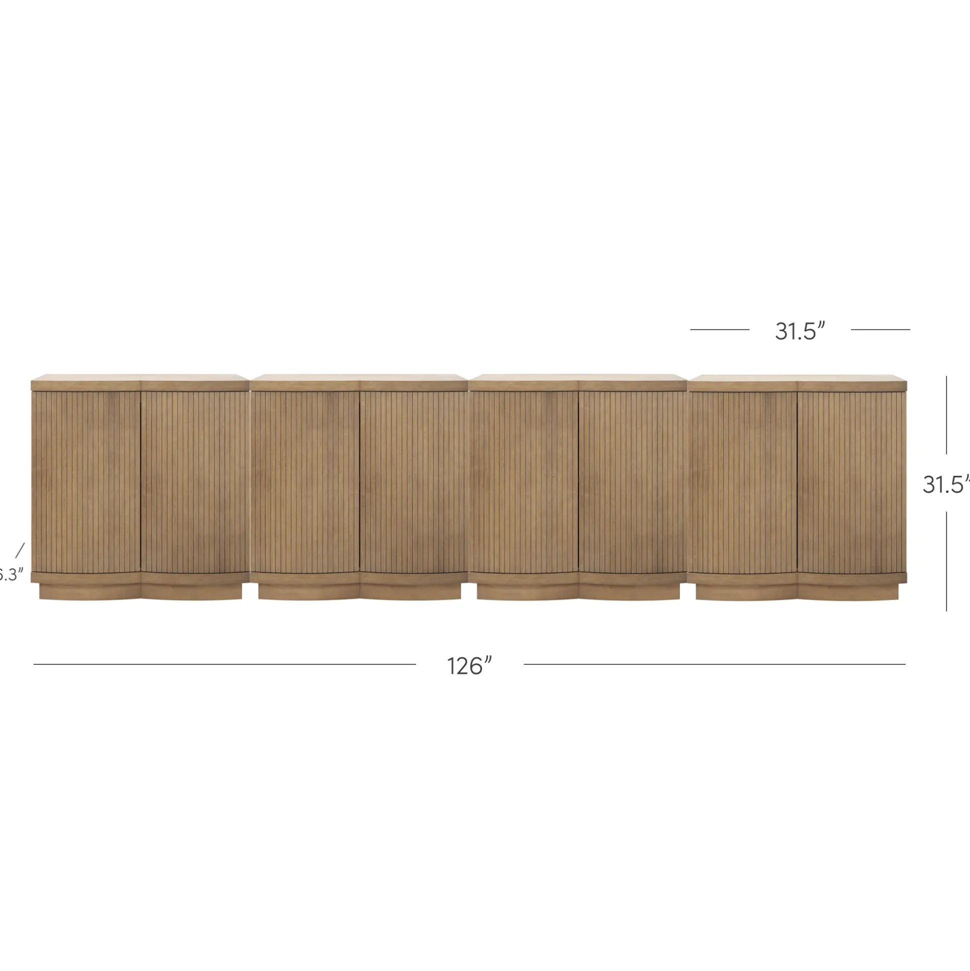 Mid-Century Modern Large Fluted Credenza Light Brown (Set of 4)
