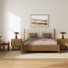 Mid Century Modern Queen Bed Frame and Arched Nightstand Set Light Brown