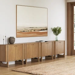 Mid-Century Modern Solid Wood Kitchen Credenza Light Brown (Set of 4)