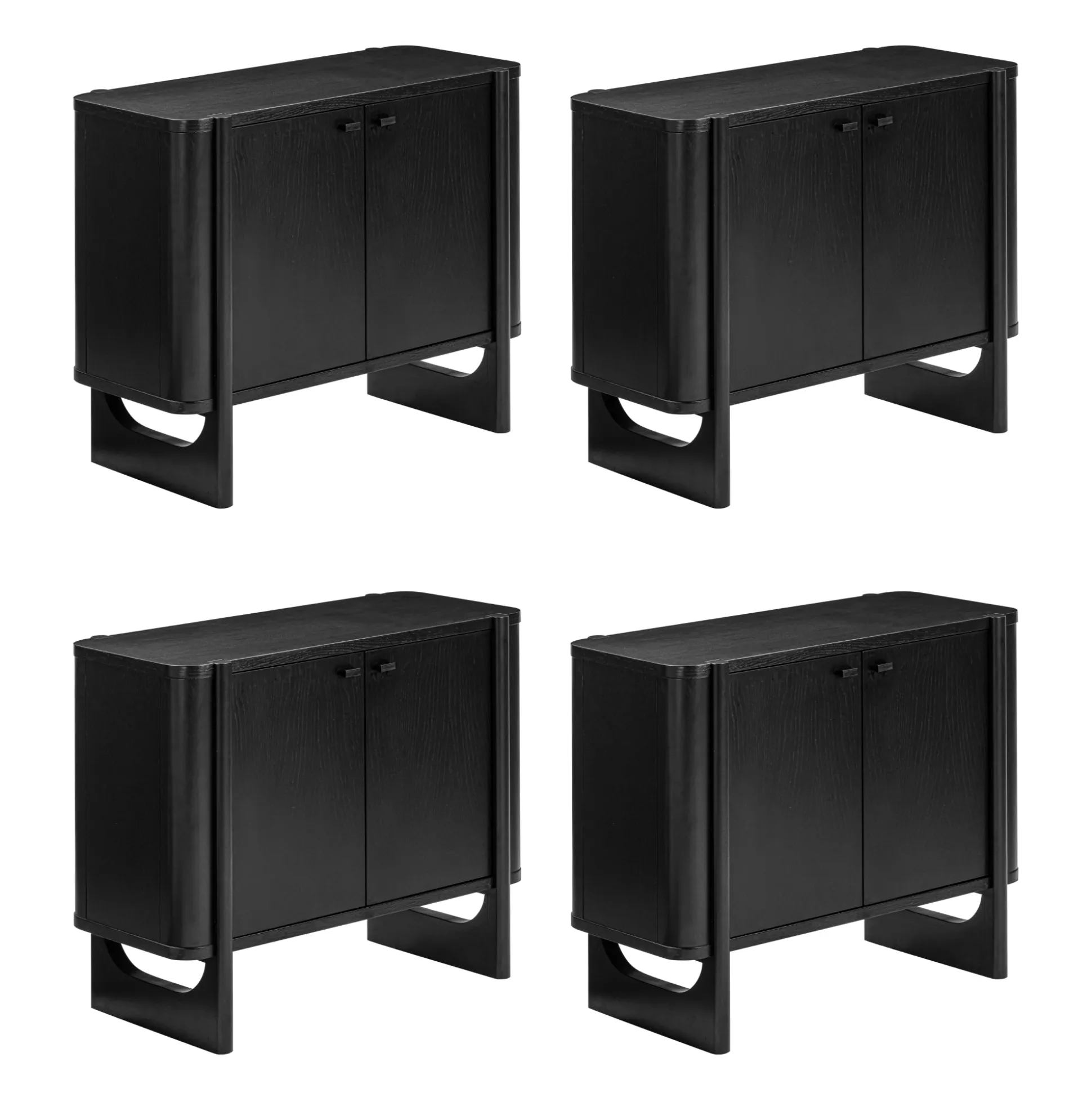 Mid-Century Modern Solid Wood Large Kitchen Credenza Black (Set of 4)