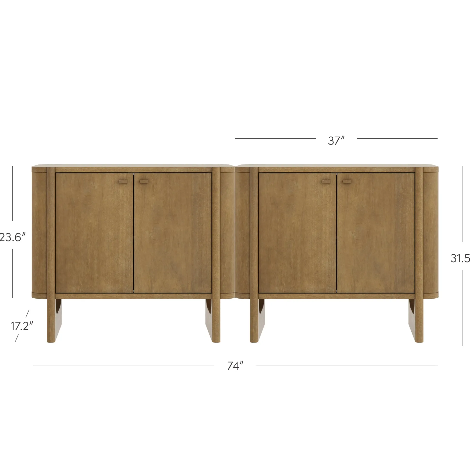 Mid-Century Modern Solid Wood Accent Cabinet Credenza Light Brown (Set of 2)