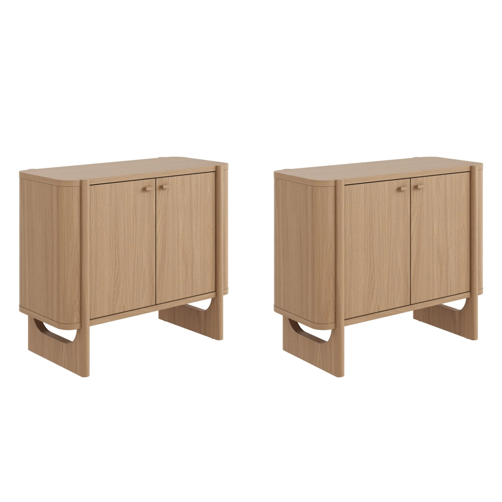 Mid-Century Modern Solid Wood Accent Cabinet Credenza Raw Oak (Set of 2)