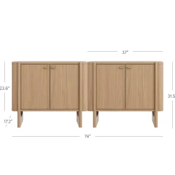 Mid-Century Modern Solid Wood Accent Cabinet Credenza Raw Oak (Set of 2)