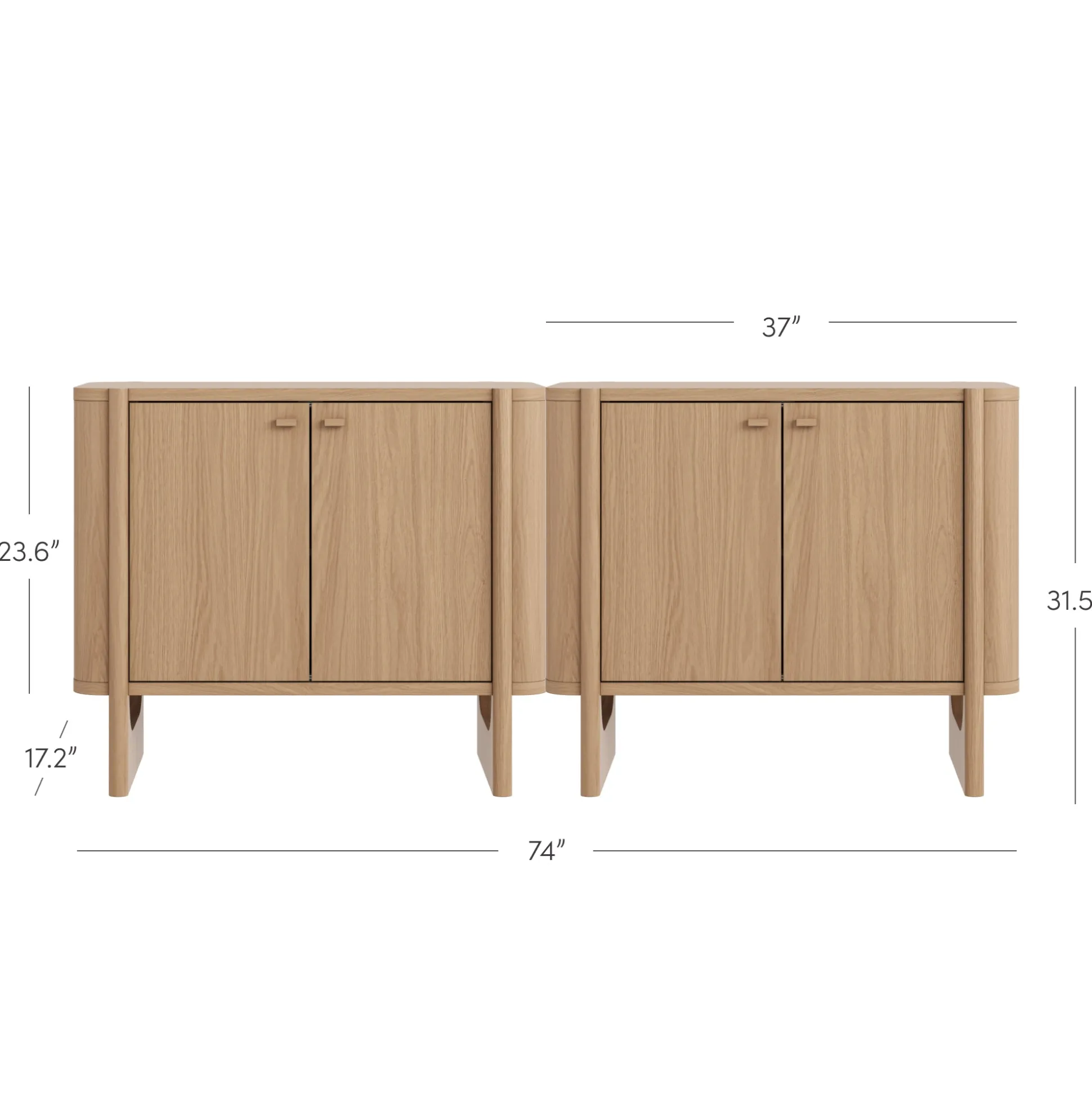 Mid-Century Modern Solid Wood Accent Cabinet Credenza Raw Oak (Set of 2)