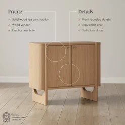Mid-Century Modern Solid Wood Accent Cabinet Credenza Raw Oak (Set of 2)
