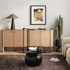Mid-Century Modern Solid Wood Accent Cabinet Raw Oak