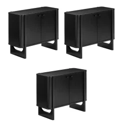 Mid-Century Modern Solid Wood Accent Cabinet Credenza Black (Set of 3)