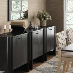 Mid-Century Modern Solid Wood Accent Cabinet Credenza Black (Set of 3)