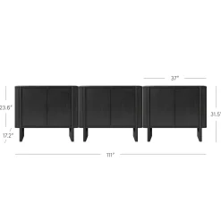 Mid-Century Modern Solid Wood Accent Cabinet Credenza Black (Set of 3)