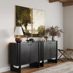 Mid-Century Modern Solid Wood Accent Cabinet Credenza Black (Set of 2)