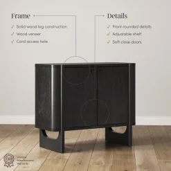 Mid-Century Modern Solid Wood Accent Cabinet Credenza Black (Set of 2)