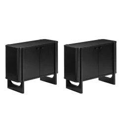 Mid-Century Modern Solid Wood Accent Cabinet Credenza Black (Set of 2)