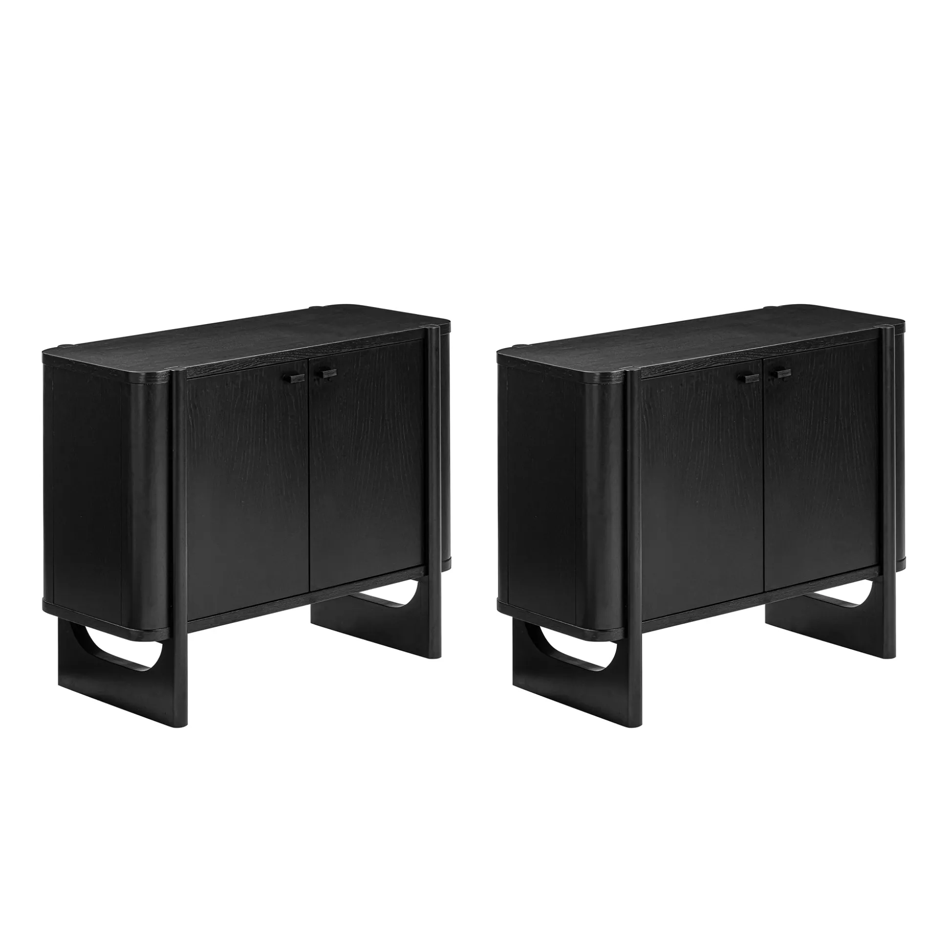 Mid-Century Modern Solid Wood Accent Cabinet Credenza Black (Set of 2)