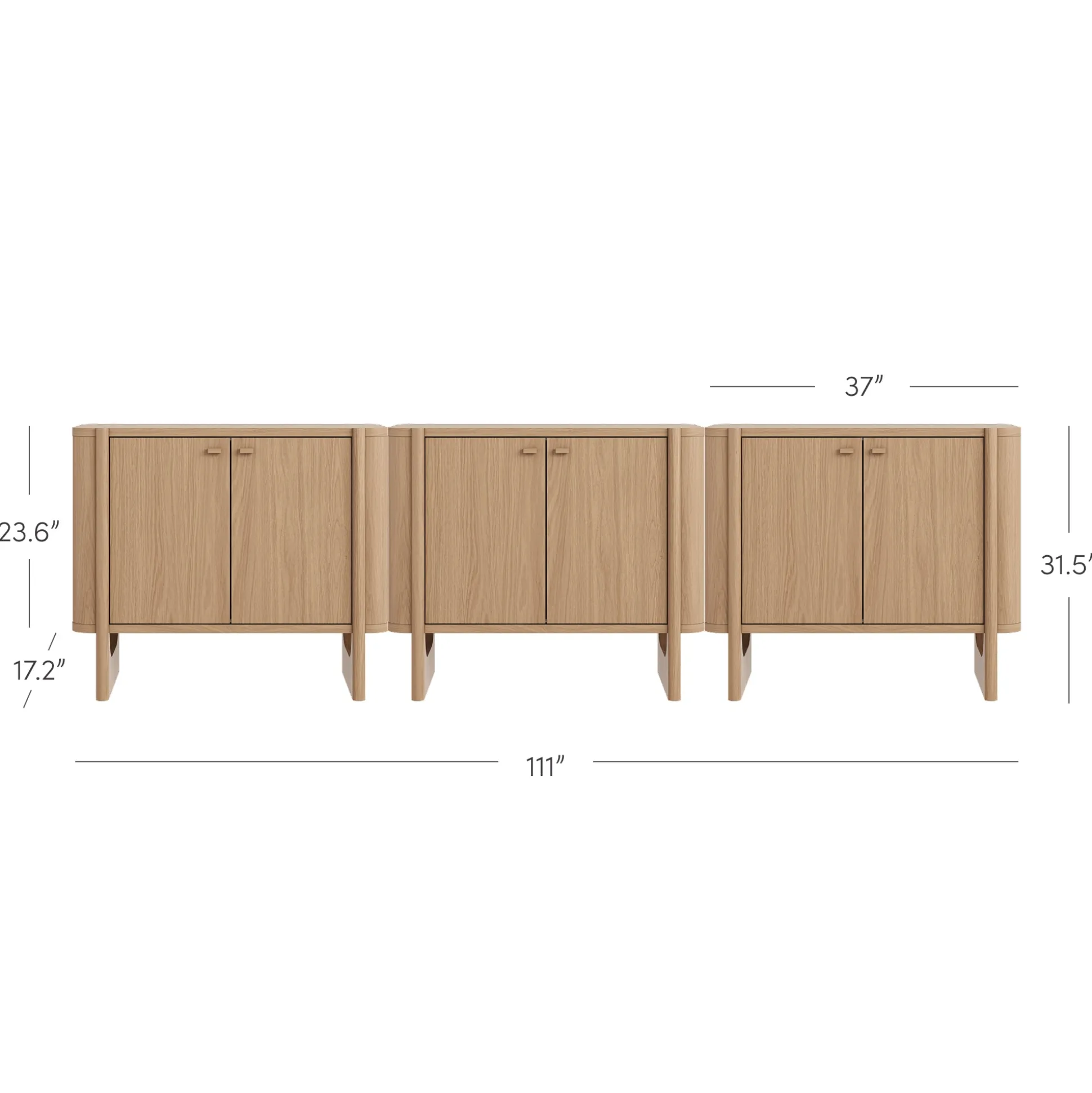Mid-Century Modern Solid Wood Accent Cabinet Credenza Raw Oak (Set of 3)