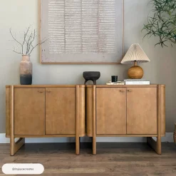 Mid-Century Modern Solid Wood Accent Cabinet Credenza Light Brown (Set of 3)