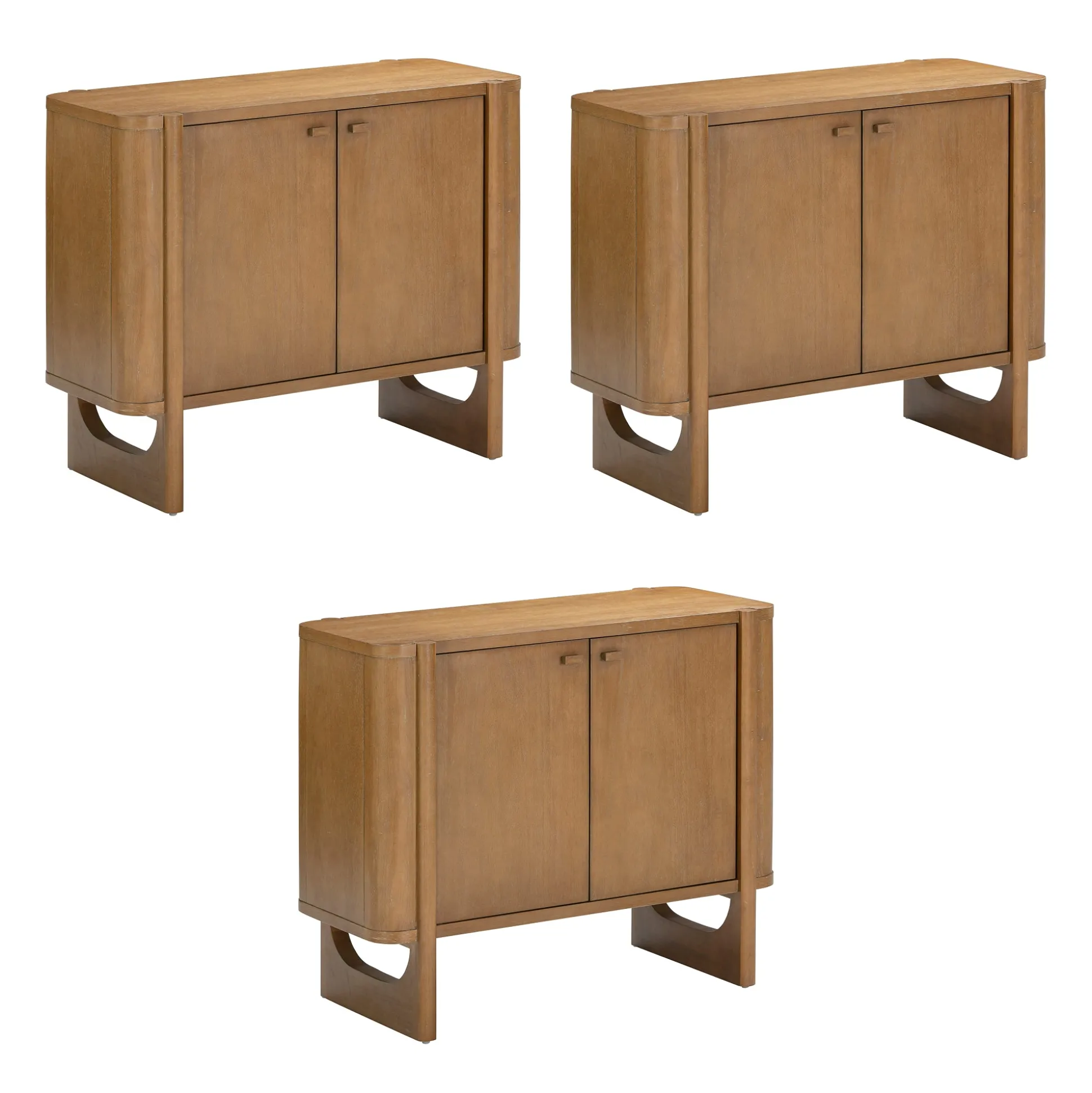 Mid-Century Modern Solid Wood Accent Cabinet Credenza Light Brown (Set of 3)