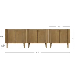 Mid-Century Modern Solid Wood Accent Cabinet Credenza Light Brown (Set of 3)