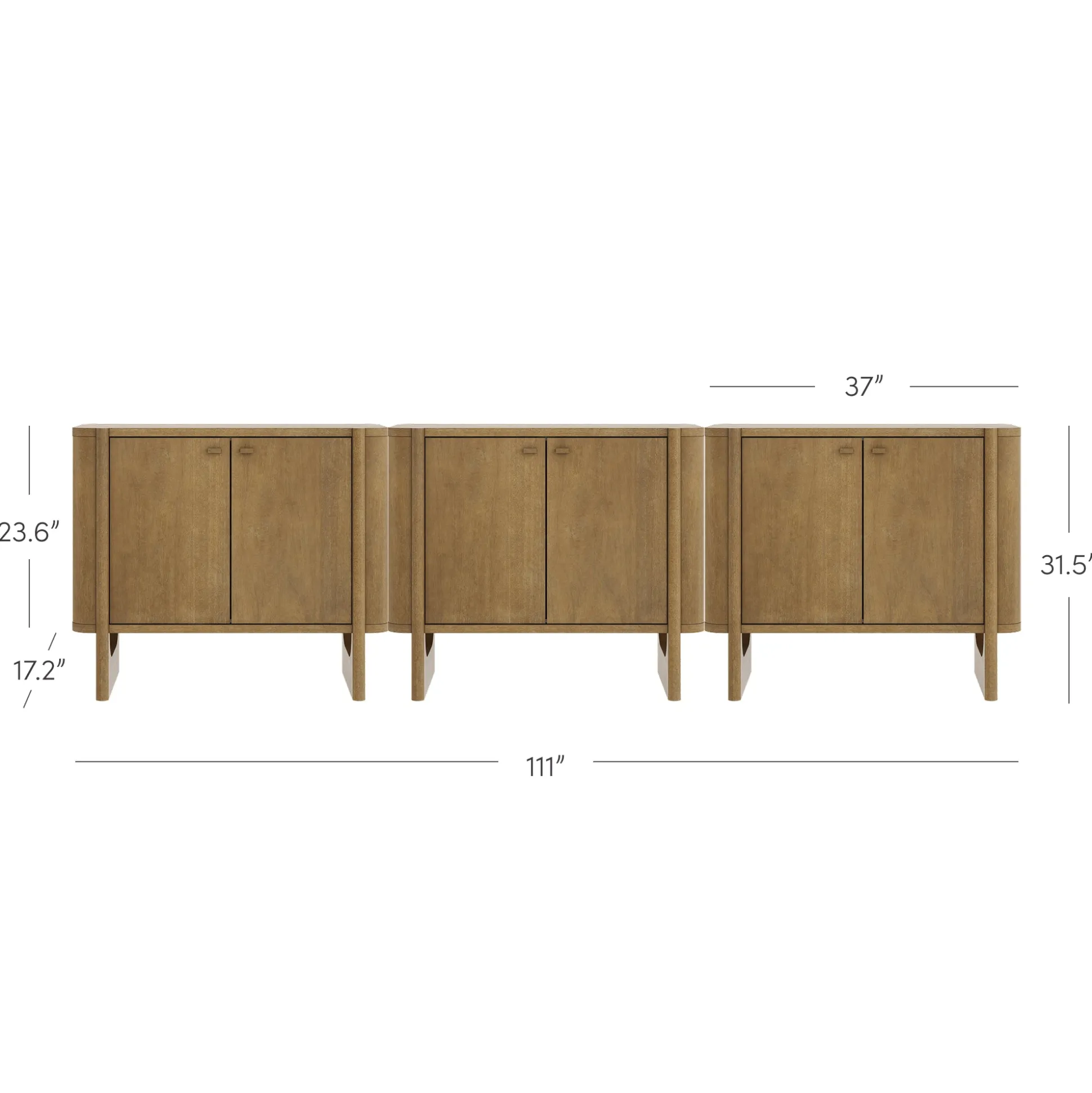 Mid-Century Modern Solid Wood Accent Cabinet Credenza Light Brown (Set of 3)