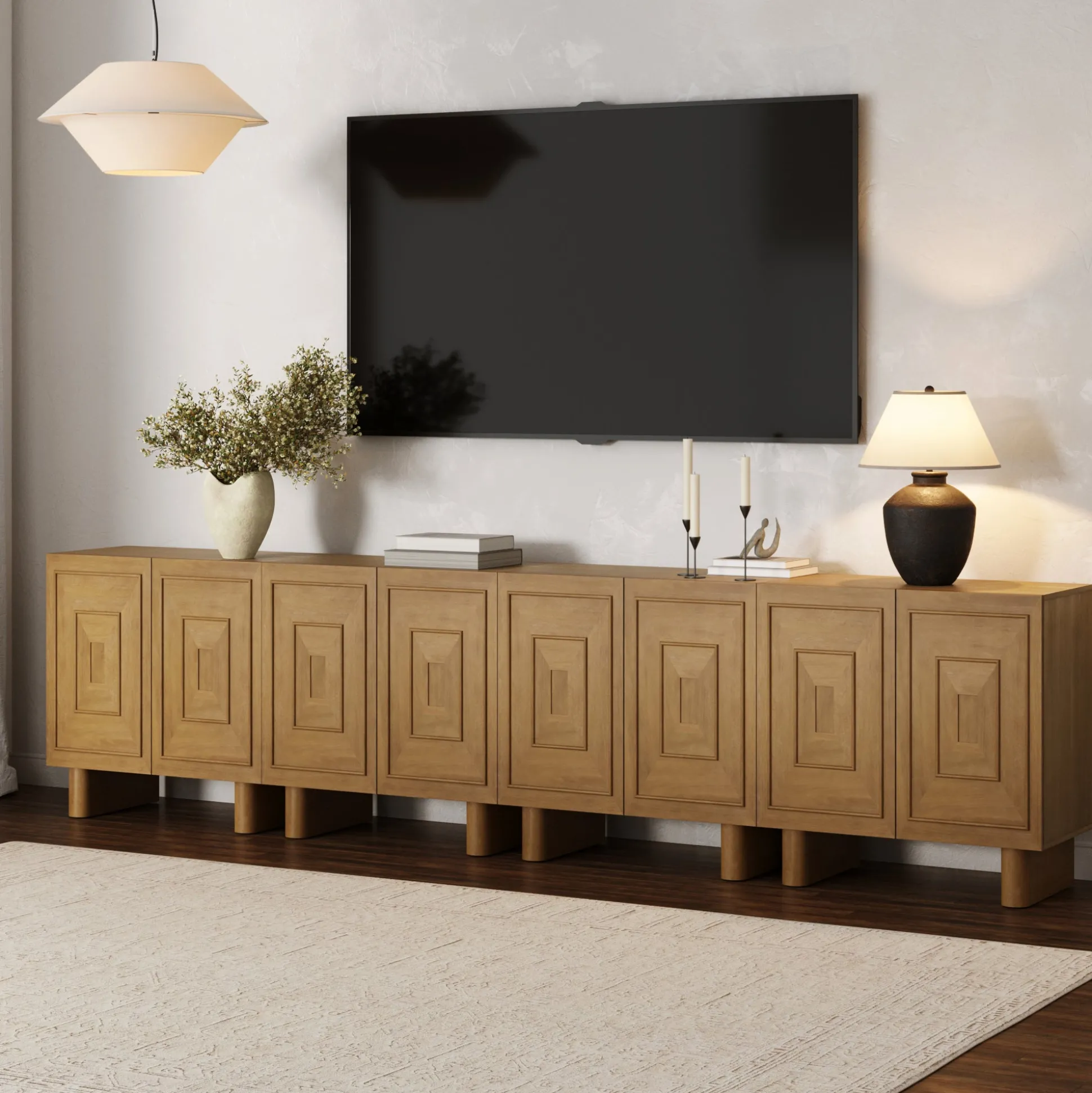 Mid Century Modern TV Console with Storage for TVs up to 100" Light Brown