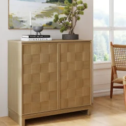 Mid Century Modern TV Stand Console with Doors for TVs up to 75