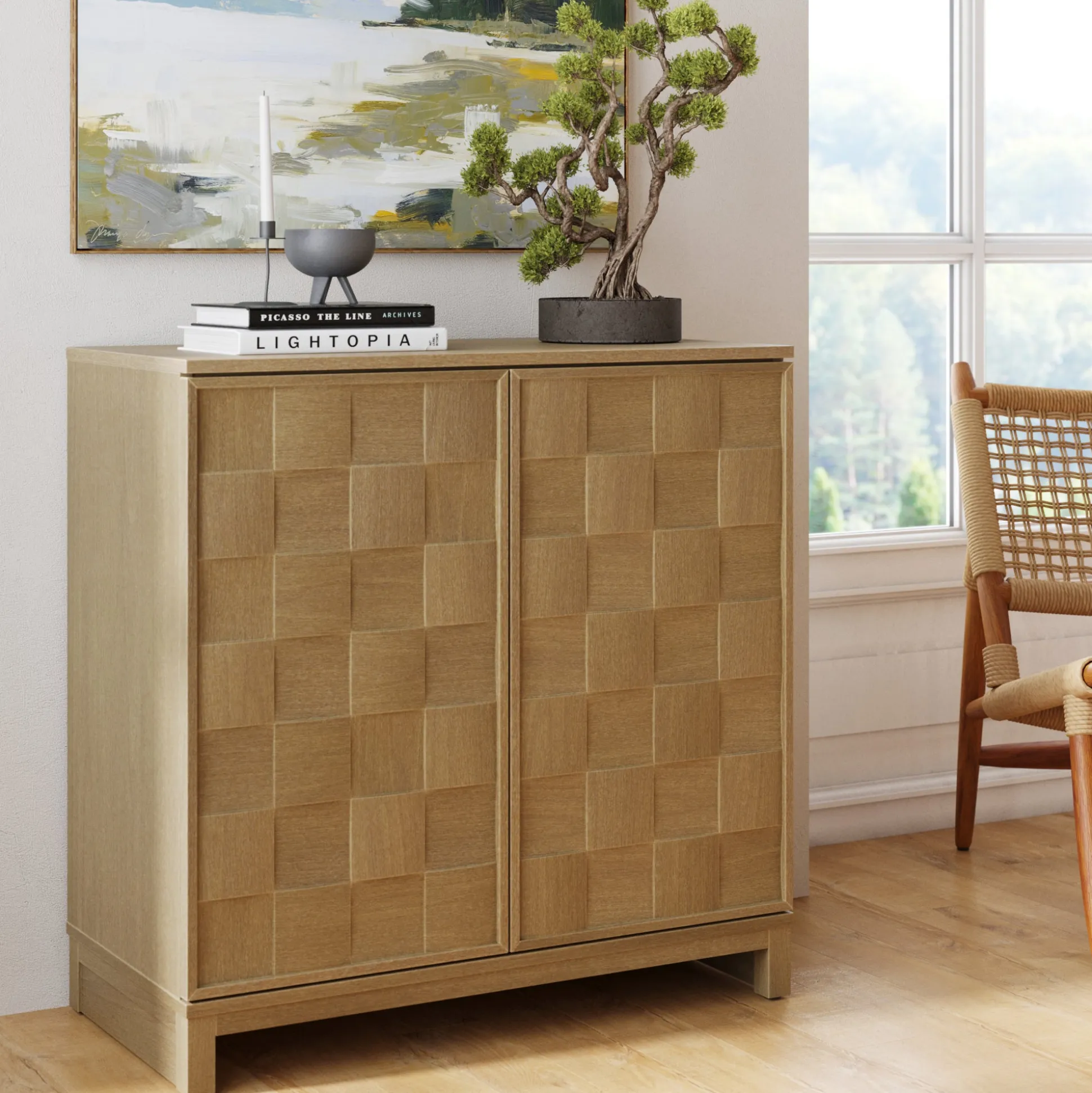Mid Century Modern TV Stand Console with Doors for TVs up to 75"