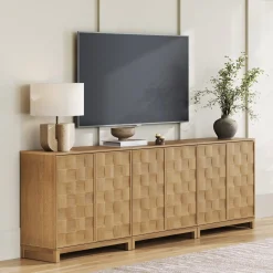 Mid Century Modern TV Stand Console with Doors for TVs up to 75