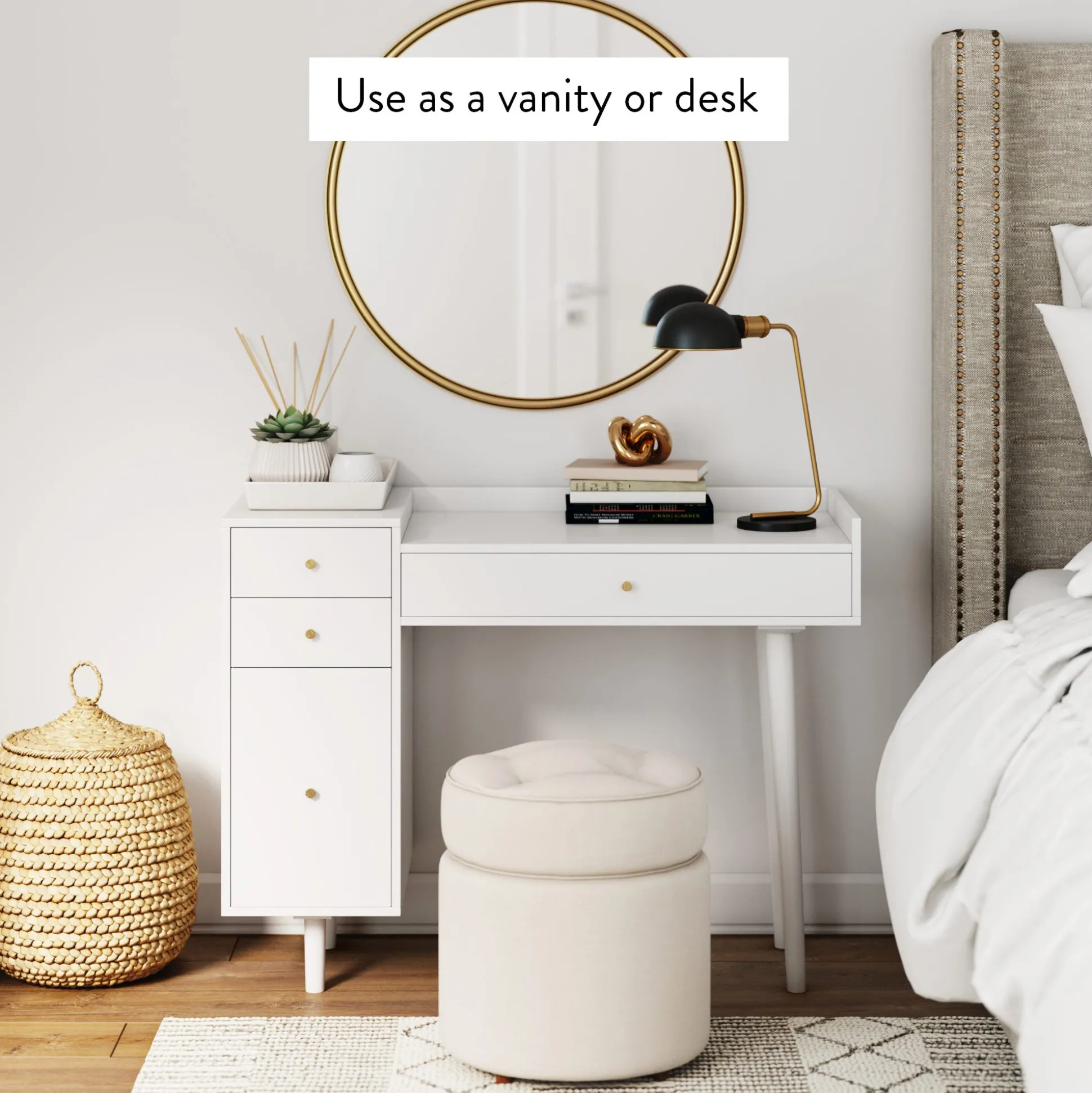 Mid-Century Modern Vanity Desk with Drawers