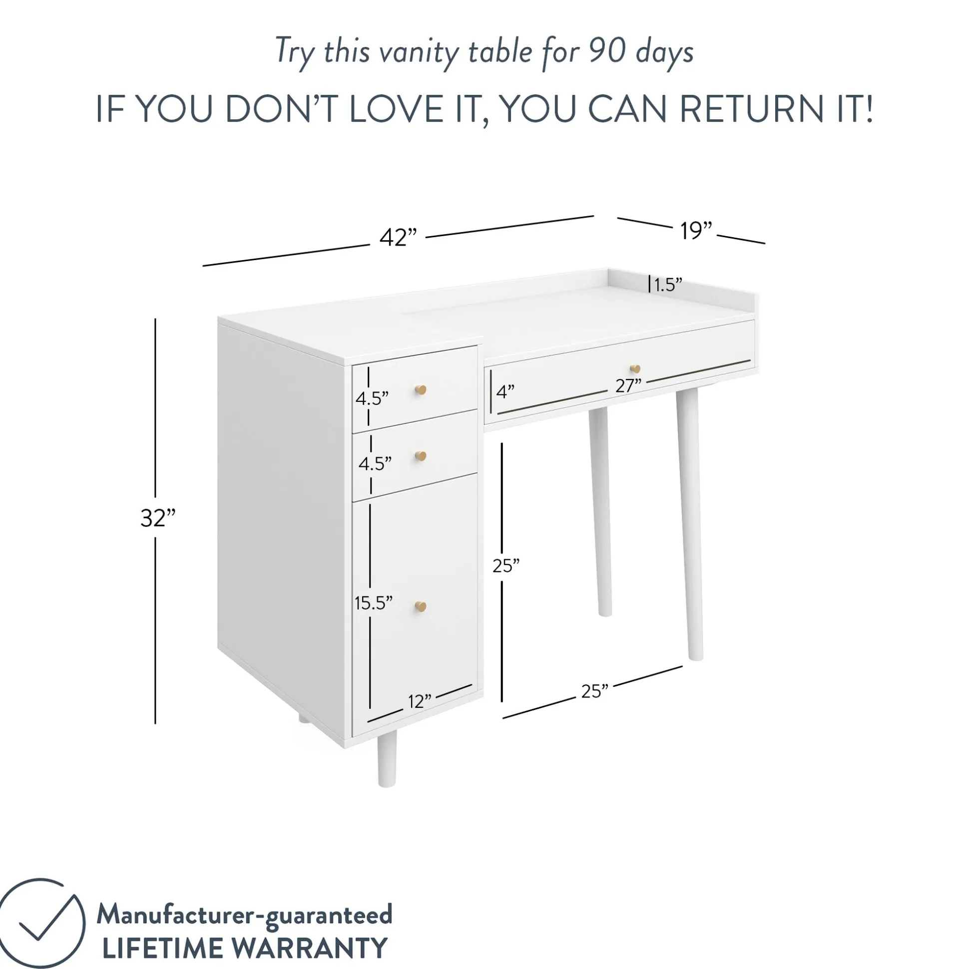 Mid-Century Modern Vanity Desk with Drawers