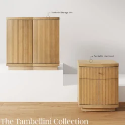 Mid-Century Modern Wood Fluted Cabinet Credenza Light Brown (Set of 3)