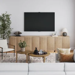 Mid-Century Modern Wood Fluted Large TV Console for TVs up to 100