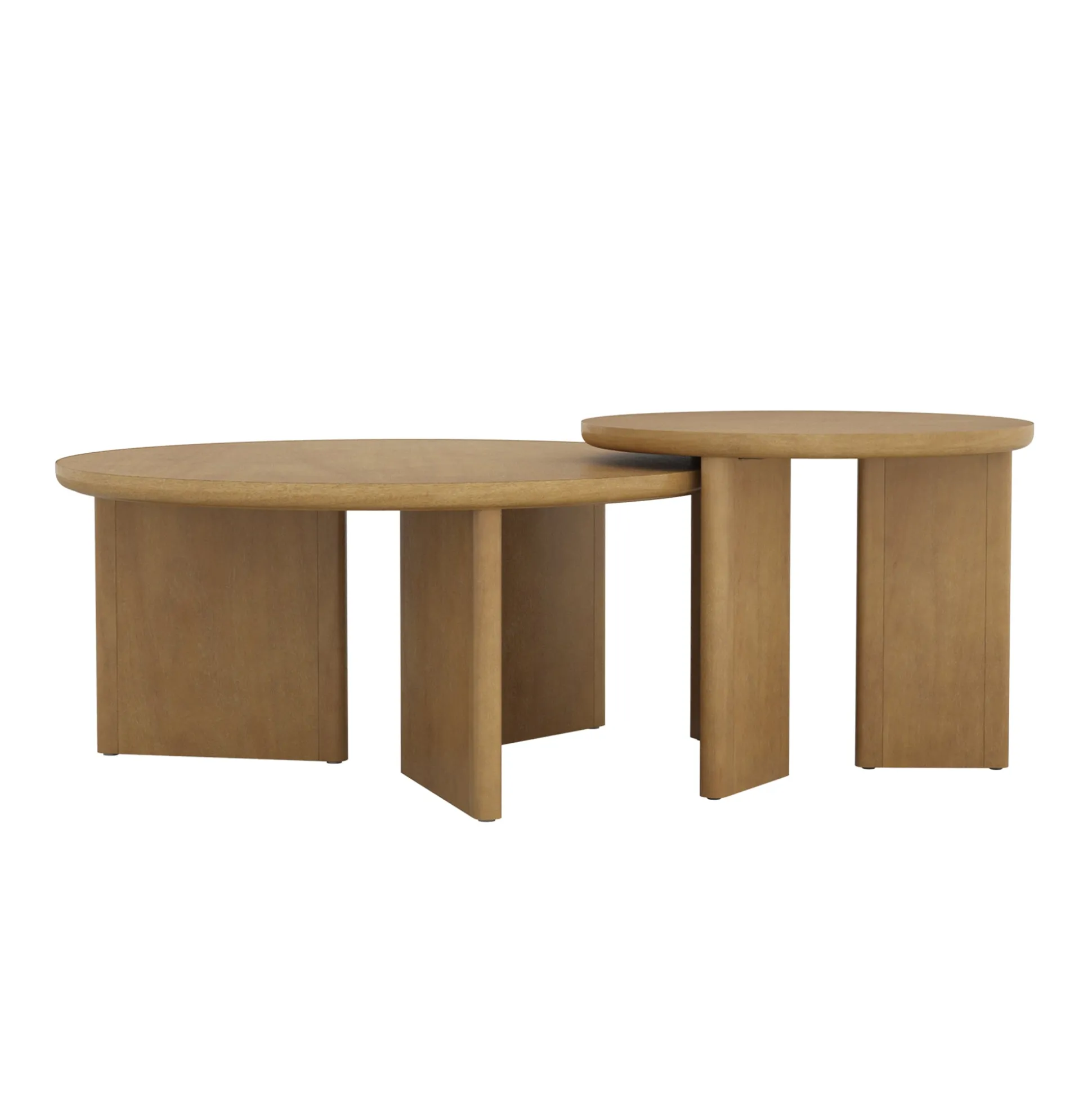 Mid-Century Modern Wood Nesting Coffee Table Set Light Brown