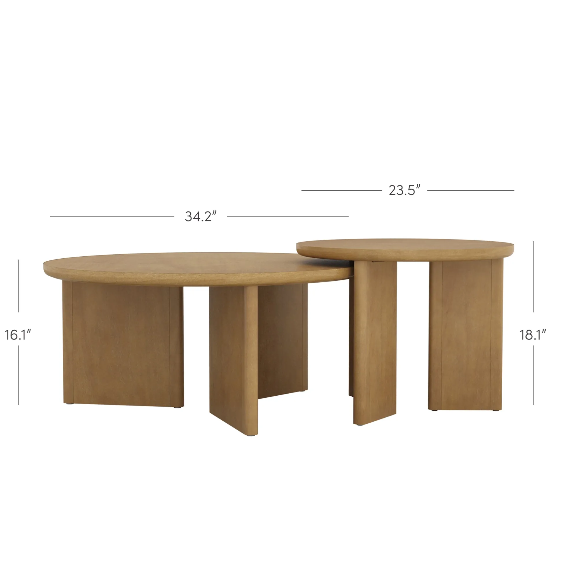 Mid-Century Modern Wood Nesting Coffee Table Set Light Brown