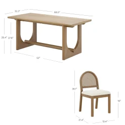 Mid-Century Rattan Boucle Dining Table Set (6 Chairs)
