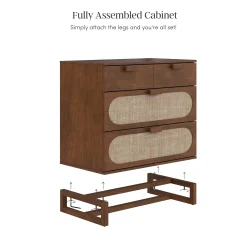 Mid-Century Rattan 3-Drawer Dressers Dark Acacia (Set of 2)