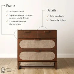Mid-Century Rattan 3-Drawer Dressers Dark Acacia (Set of 2)