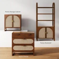 Mid-Century Rattan 3-Drawer Dressers Dark Acacia (Set of 2)