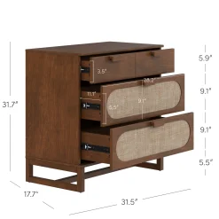 Mid-Century Rattan 3-Drawer Dressers Dark Acacia (Set of 3)