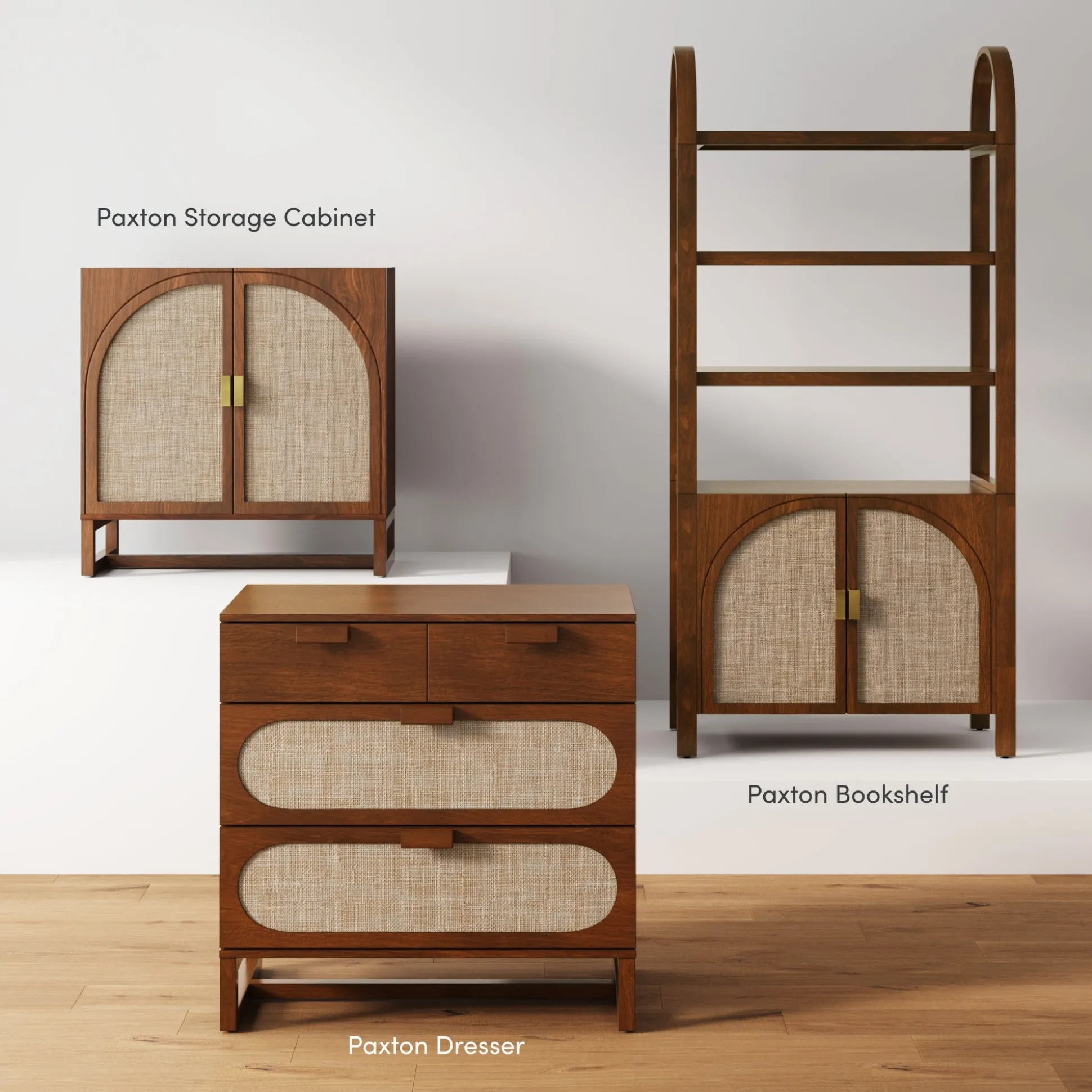 Mid-Century Rattan 3-Drawer Dresser Dark Acacia