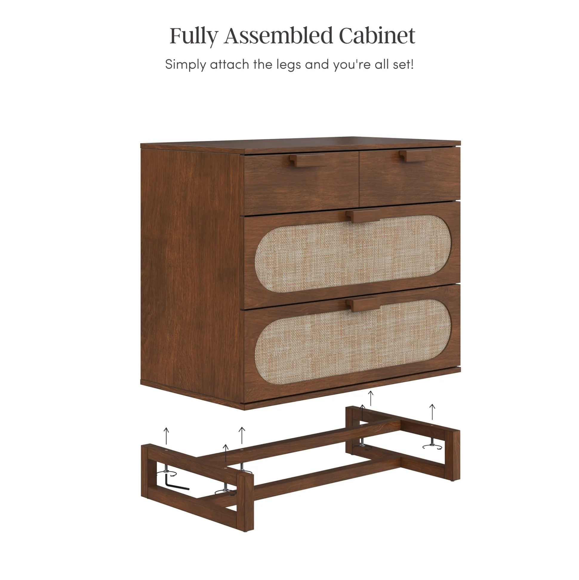 Mid-Century Rattan 3-Drawer Dresser Dark Acacia