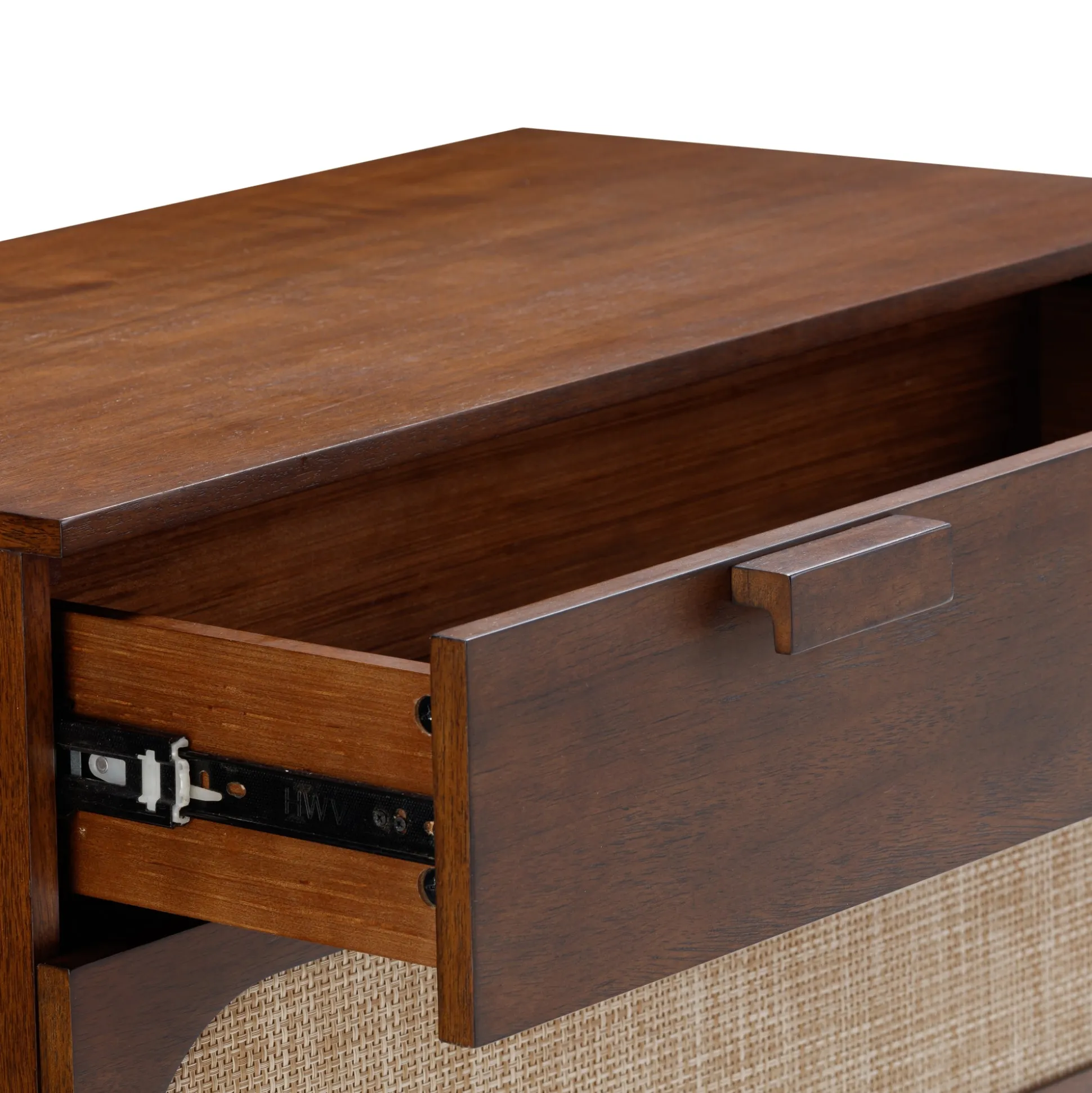 Mid-Century Rattan 3-Drawer Dresser Dark Acacia