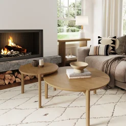 Mid-Century Round Nesting Coffee Table Set Light Brown