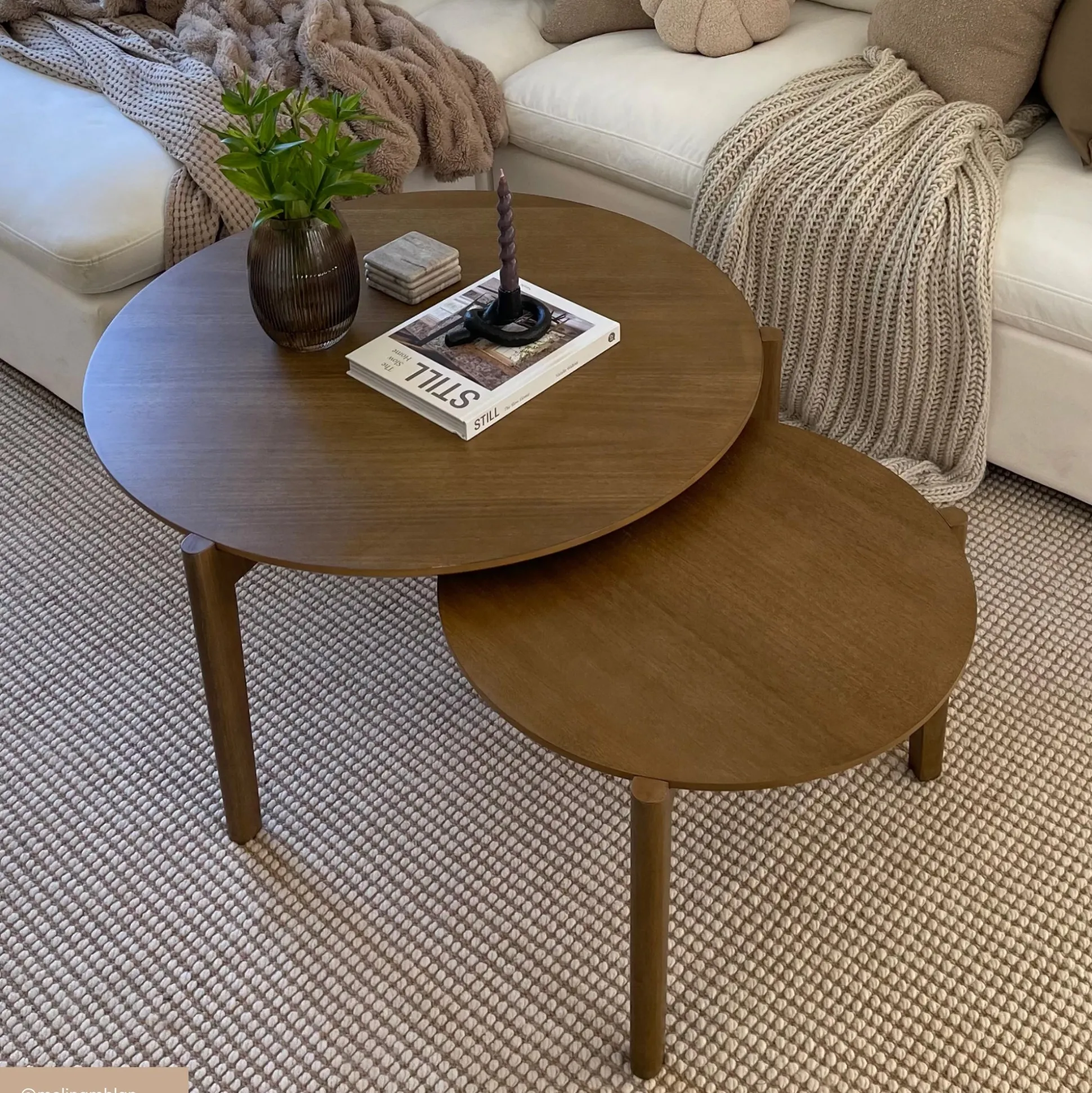 Mid-Century Round Nesting Coffee Table Set Light Brown