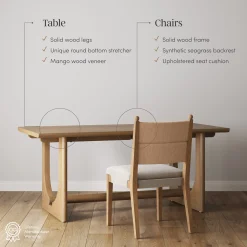 Mid-Century Seagrass Dining Table Set (4 Chairs)