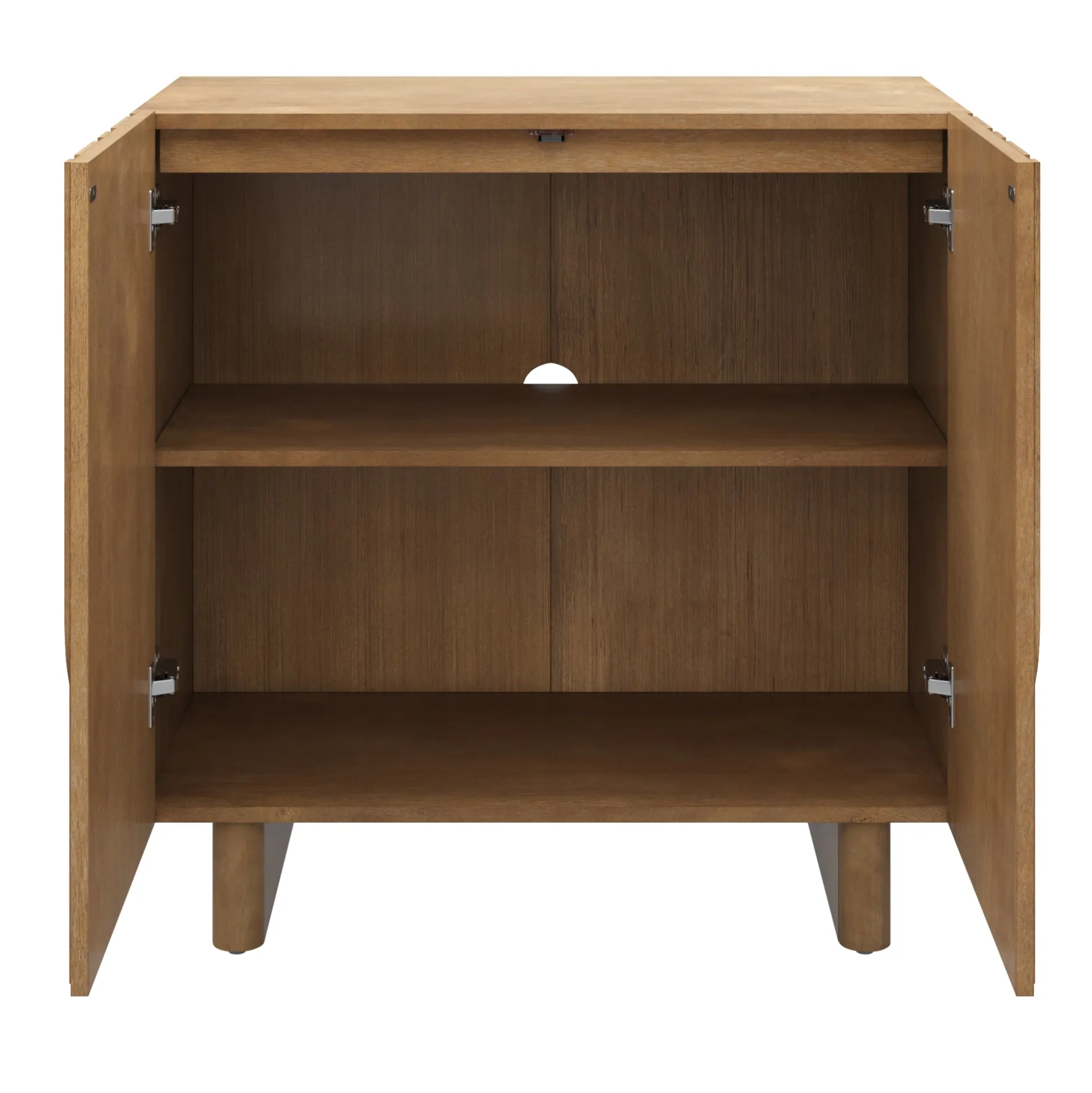 Mid Century Style Credenza with Geometric Carved Doors Light Brown (Set of 2)