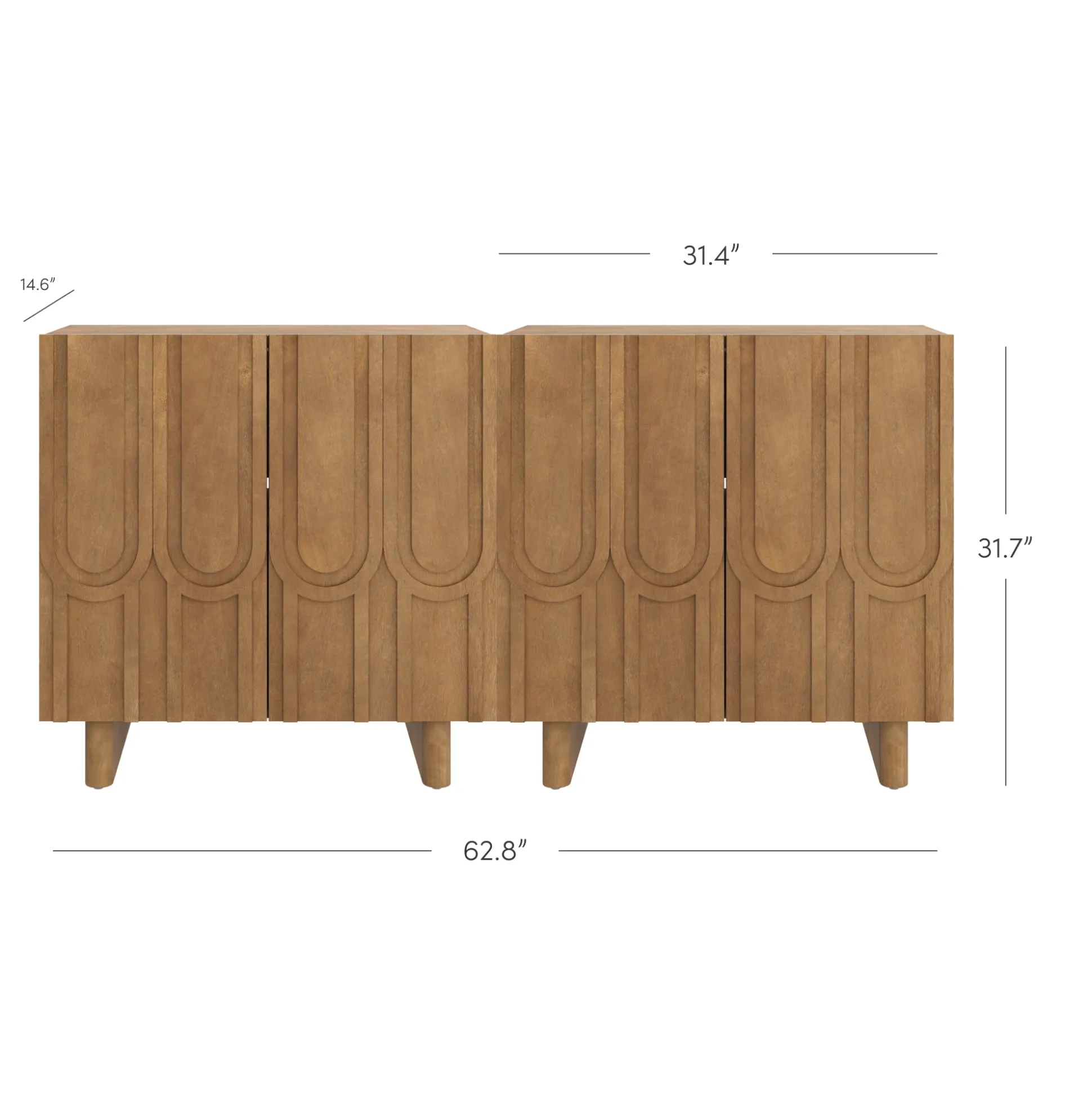 Mid Century Style Credenza with Geometric Carved Doors Light Brown (Set of 2)